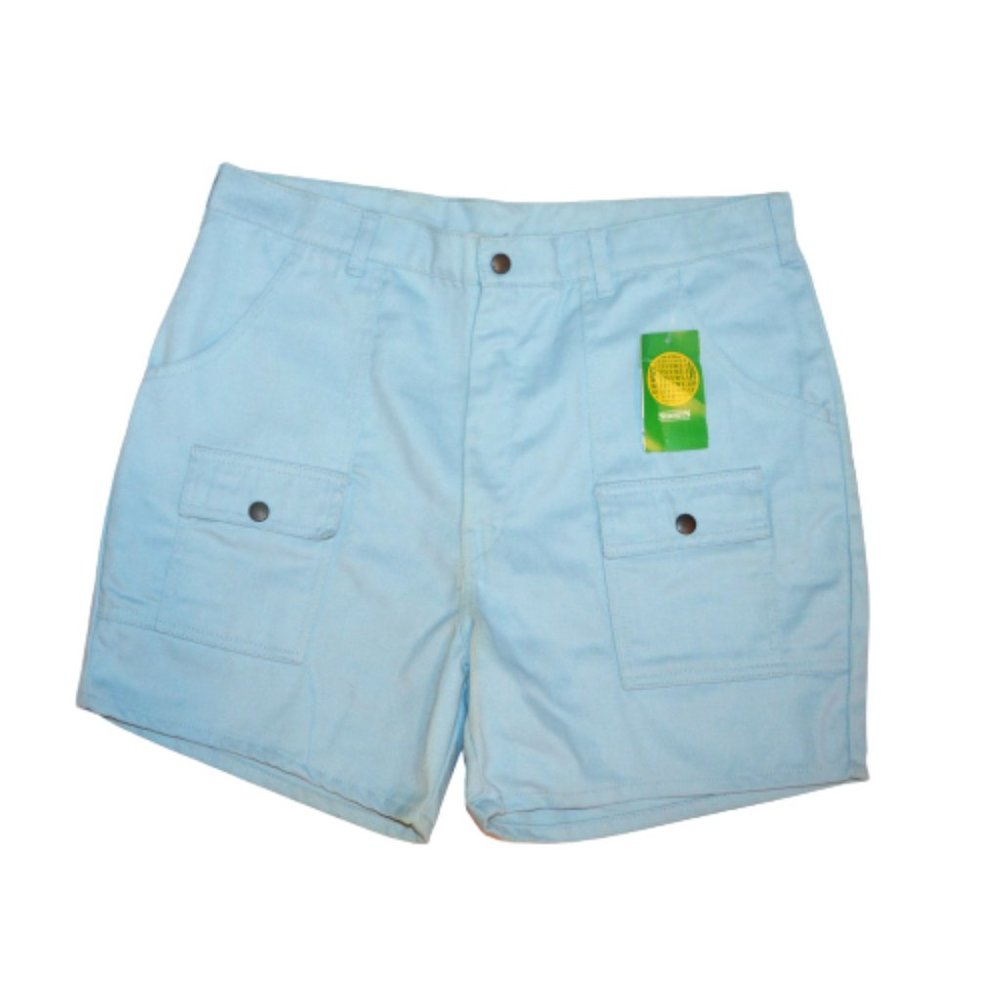 NOS Sears & Roebuck Activewear High-Rise Cargo 3 inch inseam Baby Blue Shorts 36